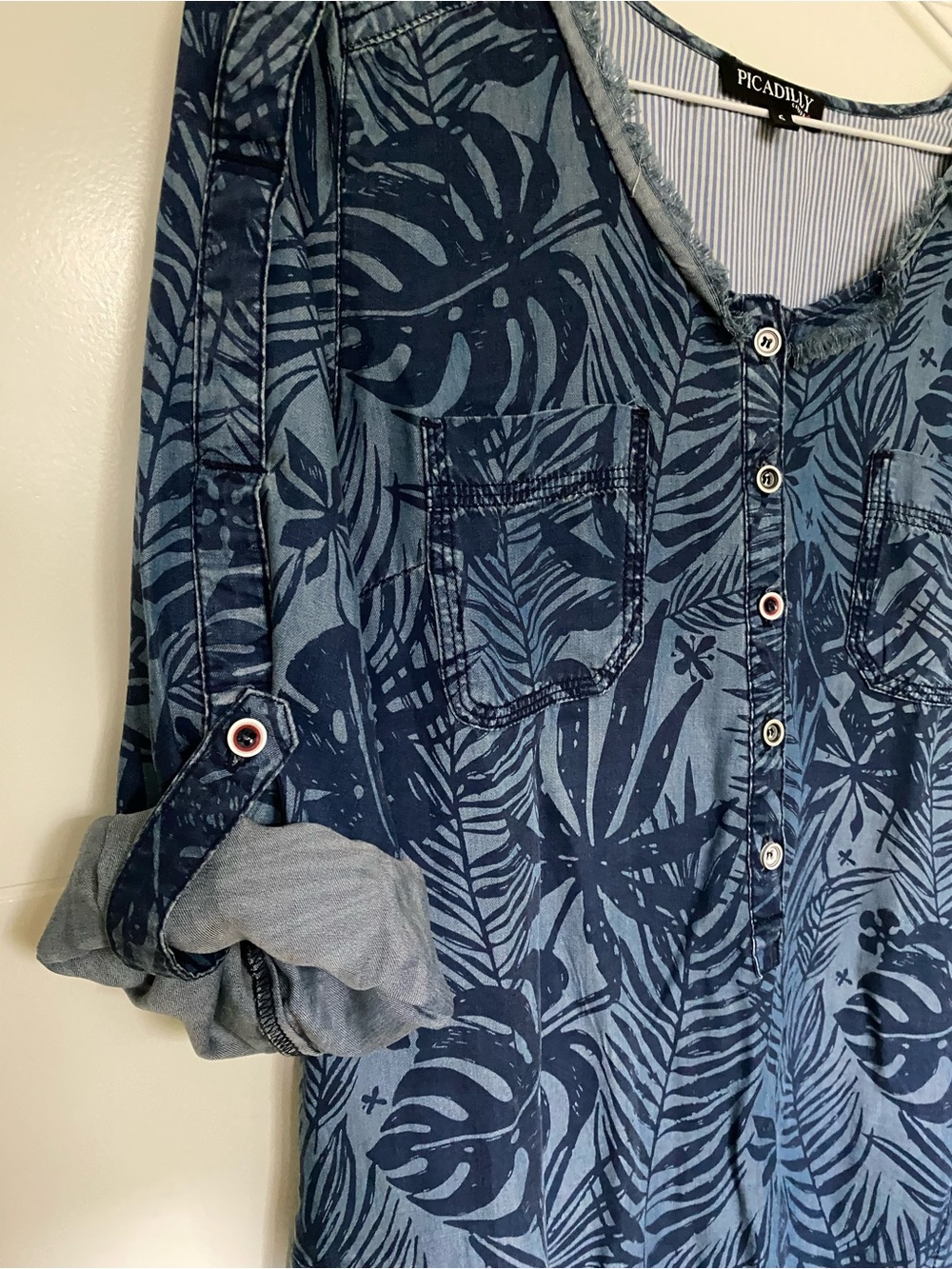 Picadilly Canada Blue Tropical Print Button Tunic Dress - 100% Lyocell - Picture 5 of 10
